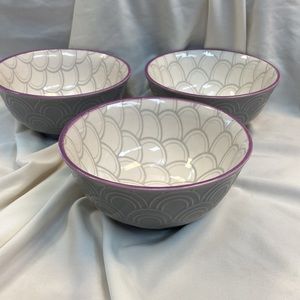Set of 3 Roscher Gray Scalloped Print Stoneware Dessert 6” Inch Bowls